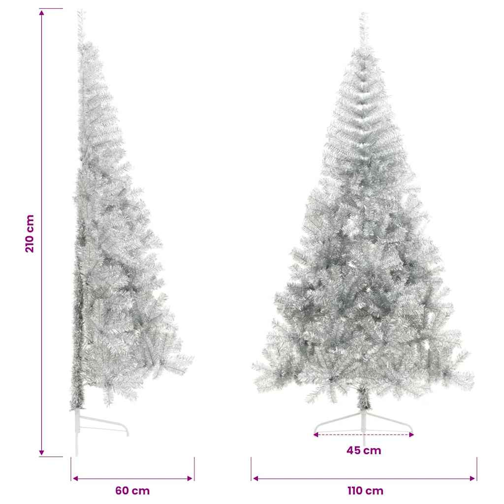 Künstlicher Halb-Weihnachtsbaum mit Ständer Silber 210 cm PET