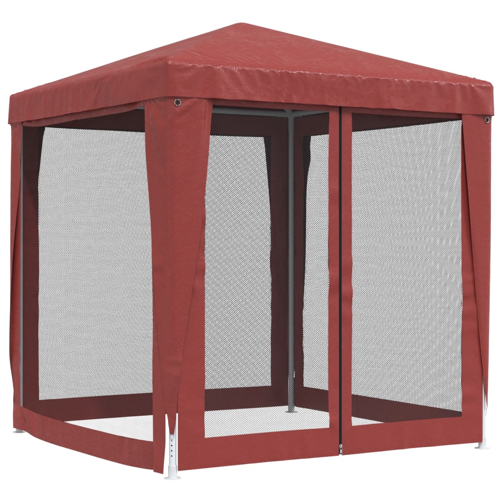 Tente de réception avec 4 parois latérales en filet rouge 2x2 m HDPE