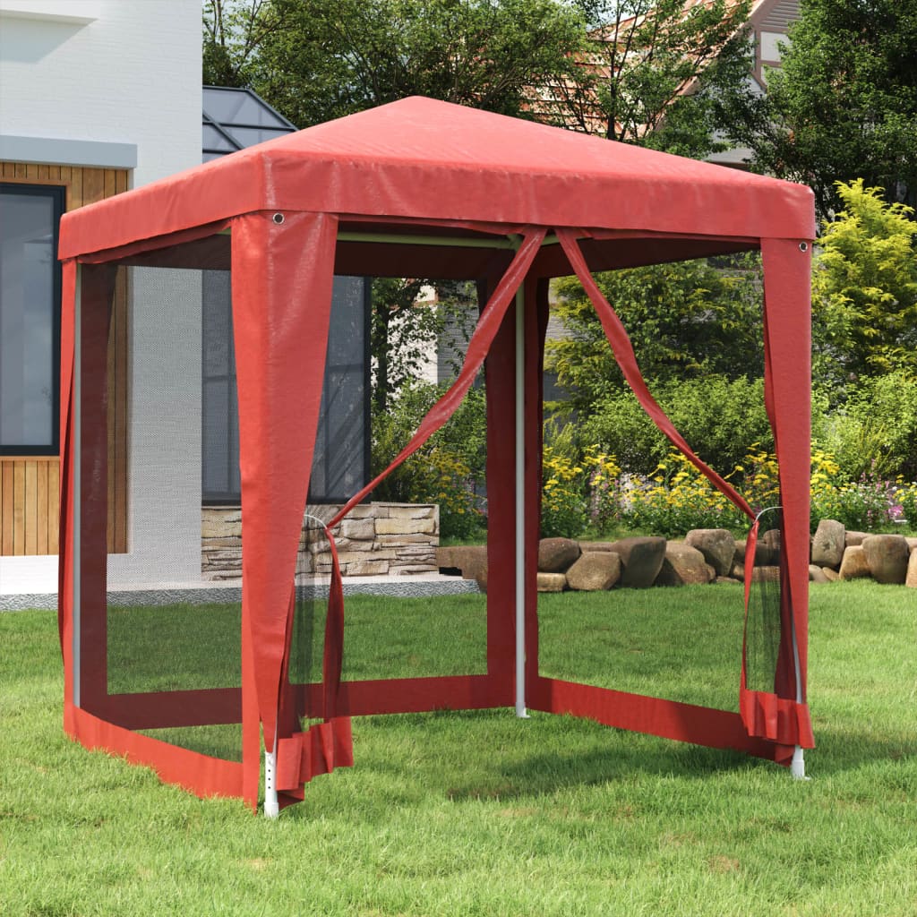 Tente de réception avec 4 parois latérales en filet rouge 2x2 m HDPE