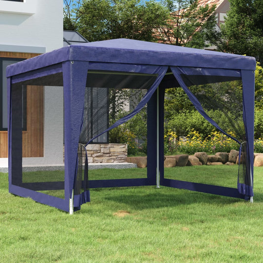 Tente de réception avec 4 parois latérales en filet bleu 3x3 m HDPE