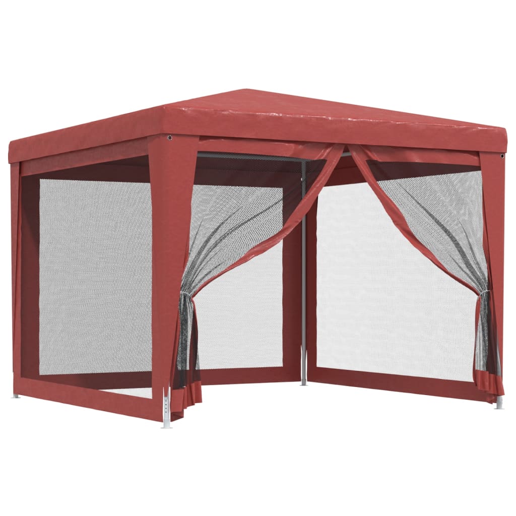 Tente de réception avec 4 parois latérales en filet rouge 3x3 m HDPE