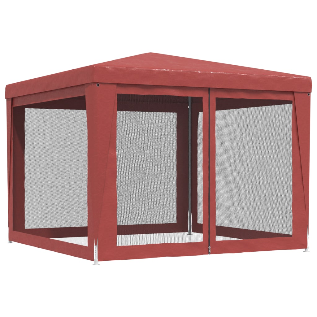 Tente de réception avec 4 parois latérales en filet rouge 3x3 m HDPE