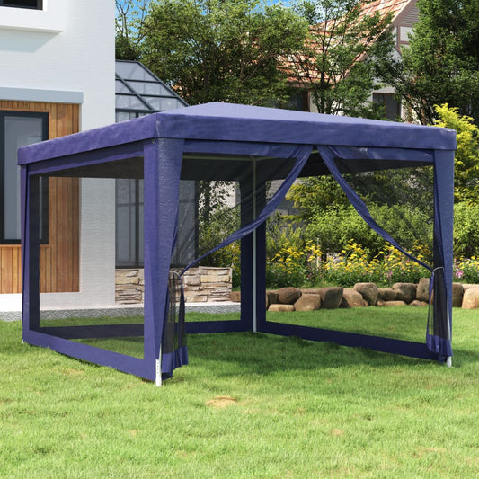 Tente de réception avec 4 parois latérales en filet bleu 3x4 m HDPE