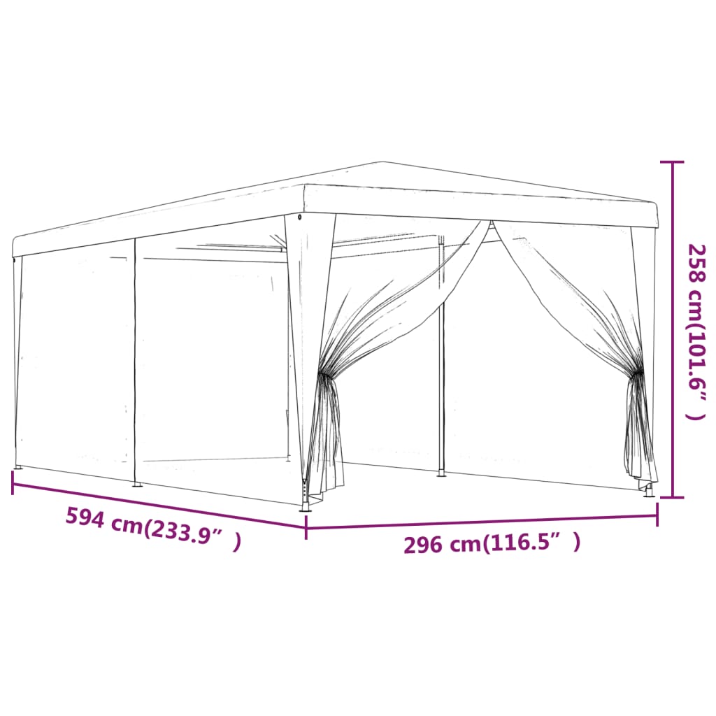 Partyzelt mit 6 Mesh-Seitenwänden Blau 3x6 m HDPE