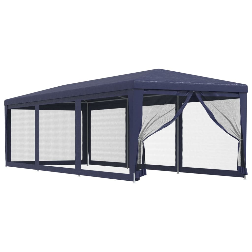 Tente de réception avec 8 parois latérales en filet bleu 3x9 m HDPE