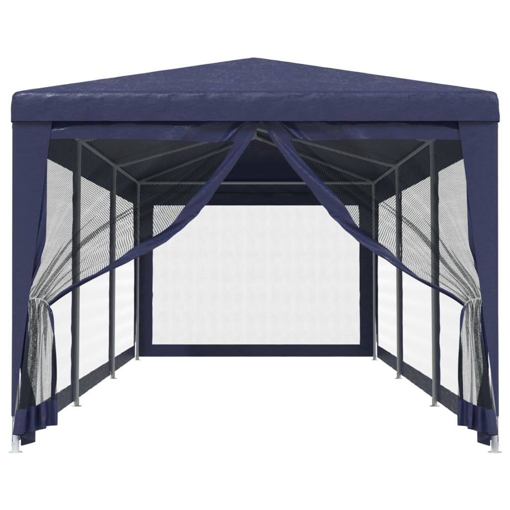 Partyzelt mit 8 Mesh-Seitenwänden Blau 3x9 m HDPE