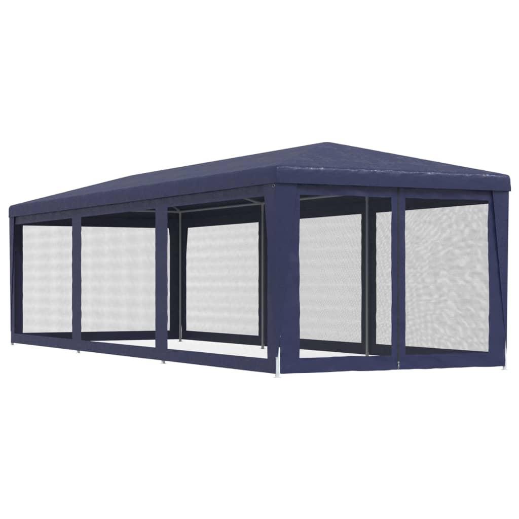 Tente de réception avec 8 parois latérales en filet bleu 3x9 m HDPE