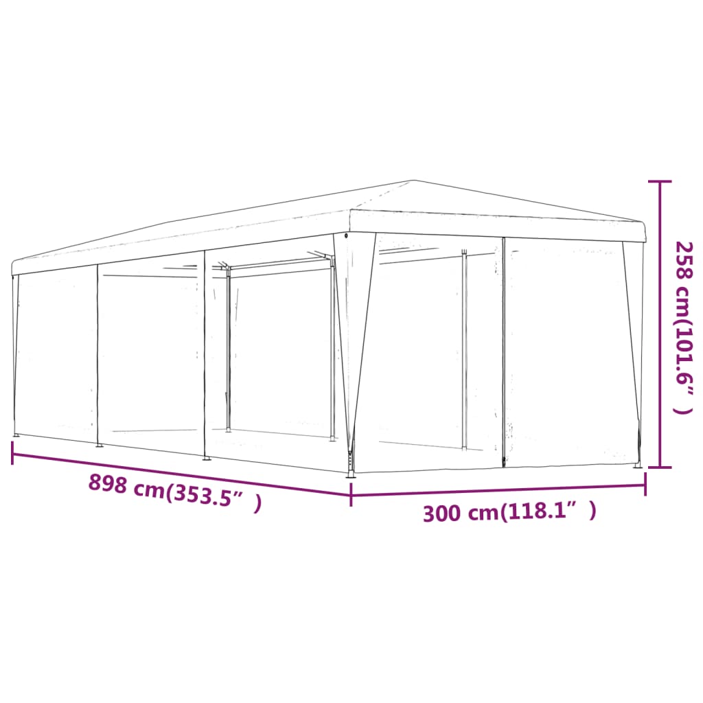 Partyzelt mit 8 Mesh-Seitenwänden Grün 3x9 m HDPE