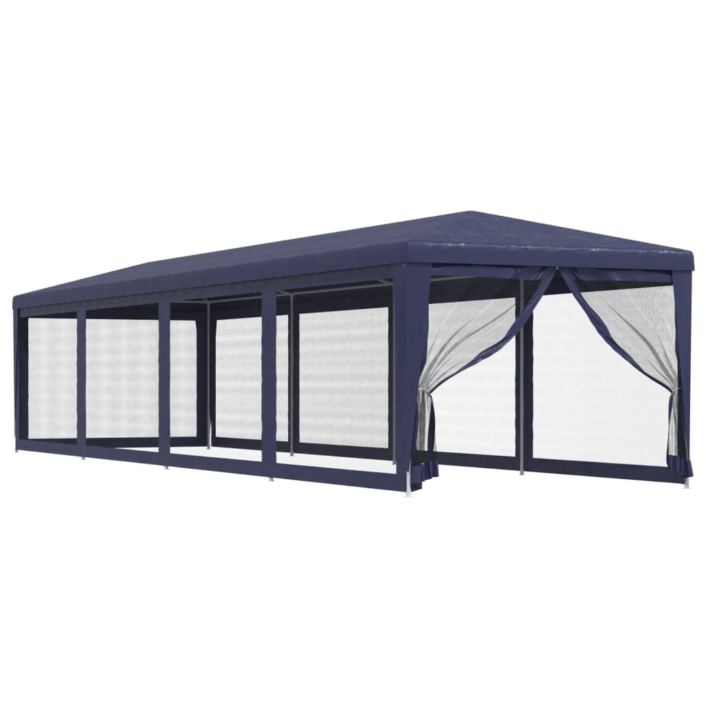 Tente de réception avec parois latérales en 10 mailles bleues 3x12 m HDPE