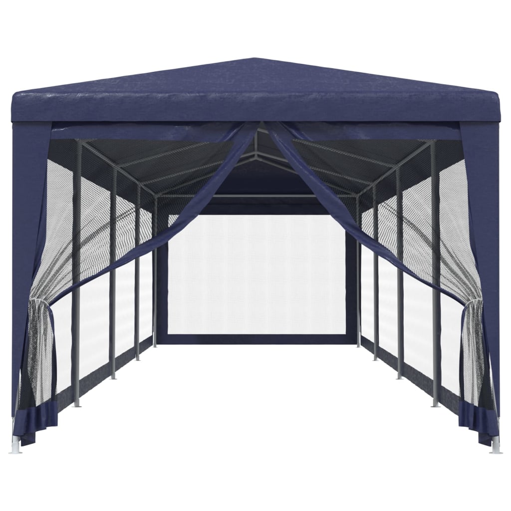 Tente de réception avec parois latérales en 10 mailles bleues 3x12 m HDPE