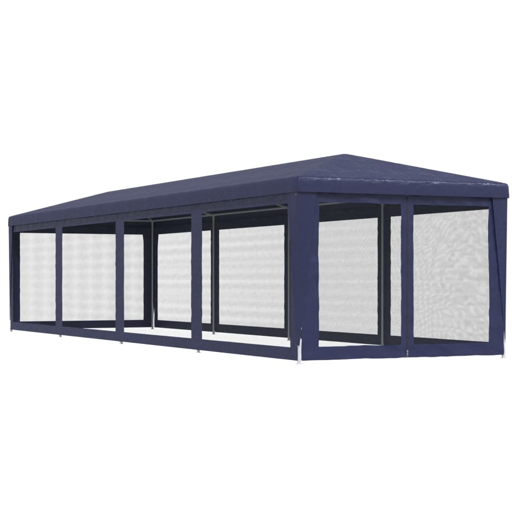 Tente de réception avec parois latérales en 10 mailles bleues 3x12 m HDPE