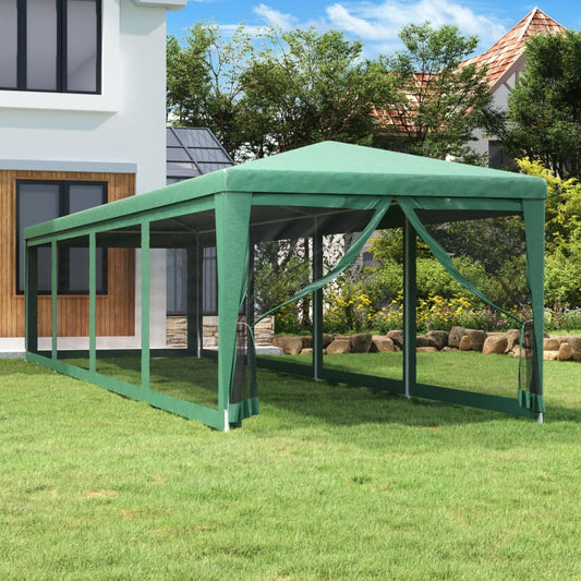 Tente de réception avec parois latérales en 10 mailles vertes 3x12 m HDPE