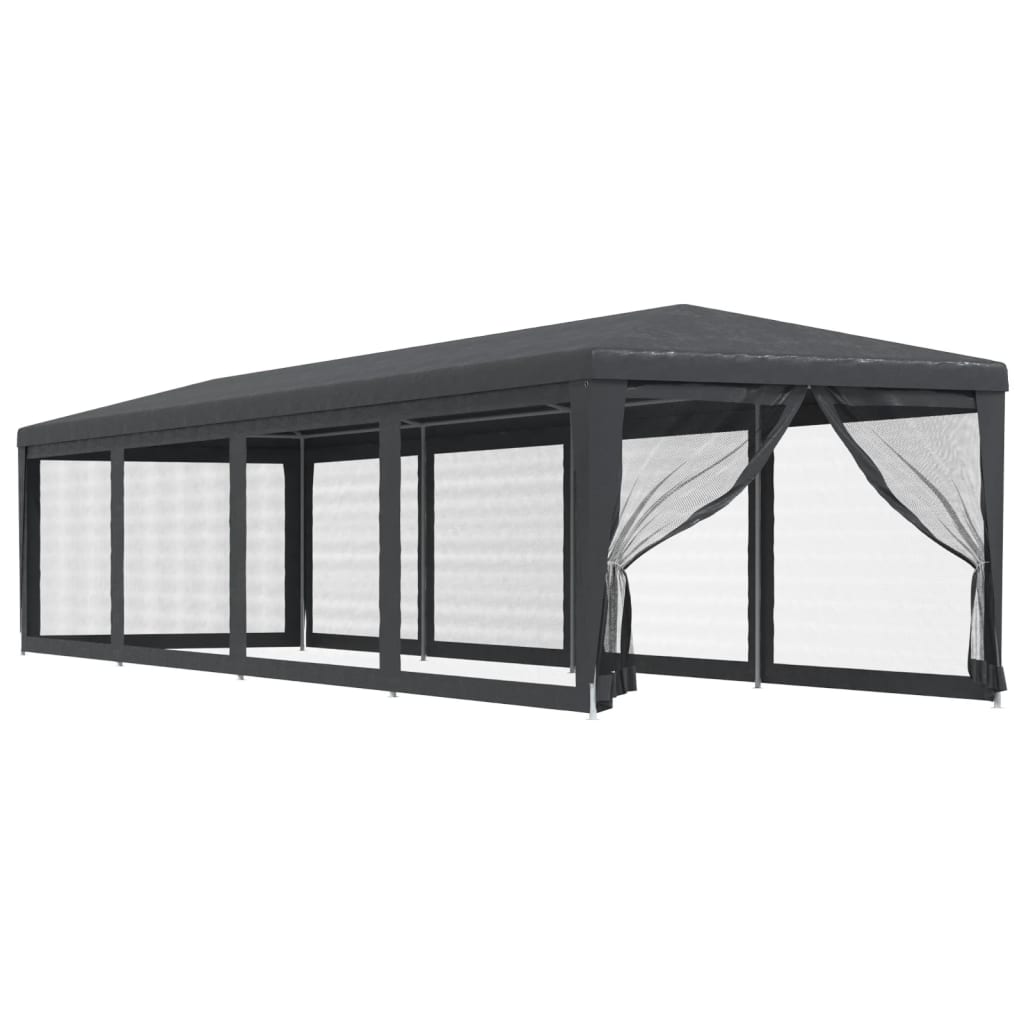 Tente de réception avec parois latérales en 10 mailles anthracite 3x12 m HDPE