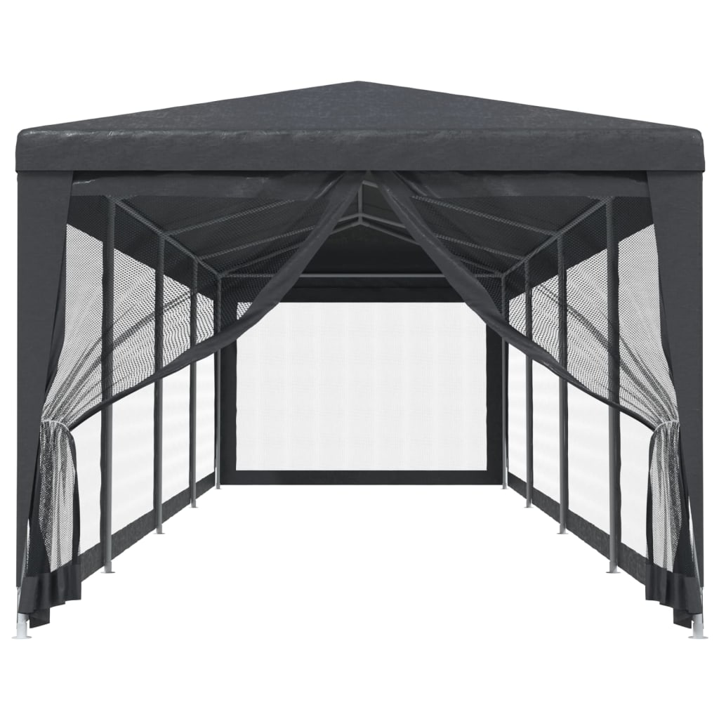 Tente de réception avec parois latérales en 10 mailles anthracite 3x12 m HDPE