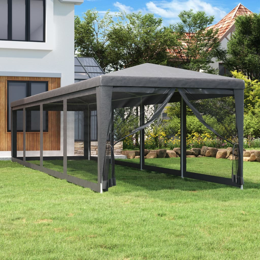 Tente de réception avec parois latérales en 10 mailles anthracite 3x12 m HDPE
