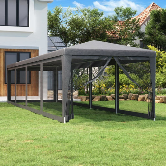 Tente de réception avec parois latérales en 10 mailles anthracite 3x12 m HDPE