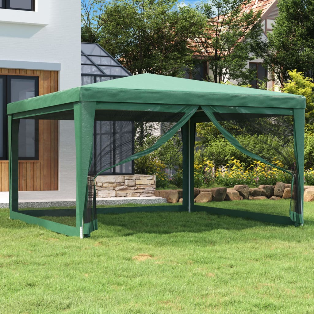 Tente de réception avec 4 parois latérales en filet vert 4x4 m HDPE