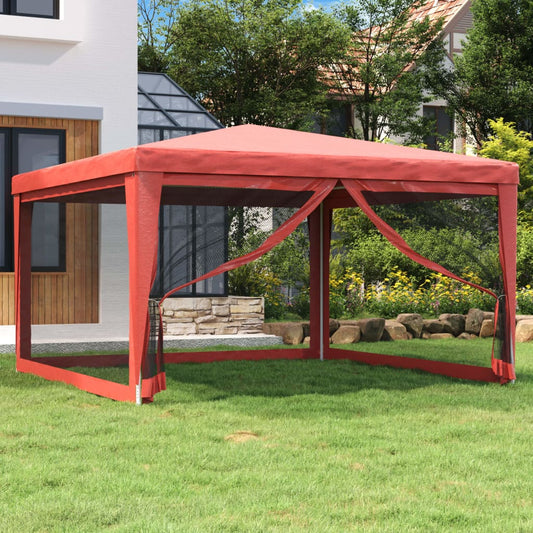 Partyzelt mit 4 Mesh-Seitenwänden Rot 4x4 m HDPE