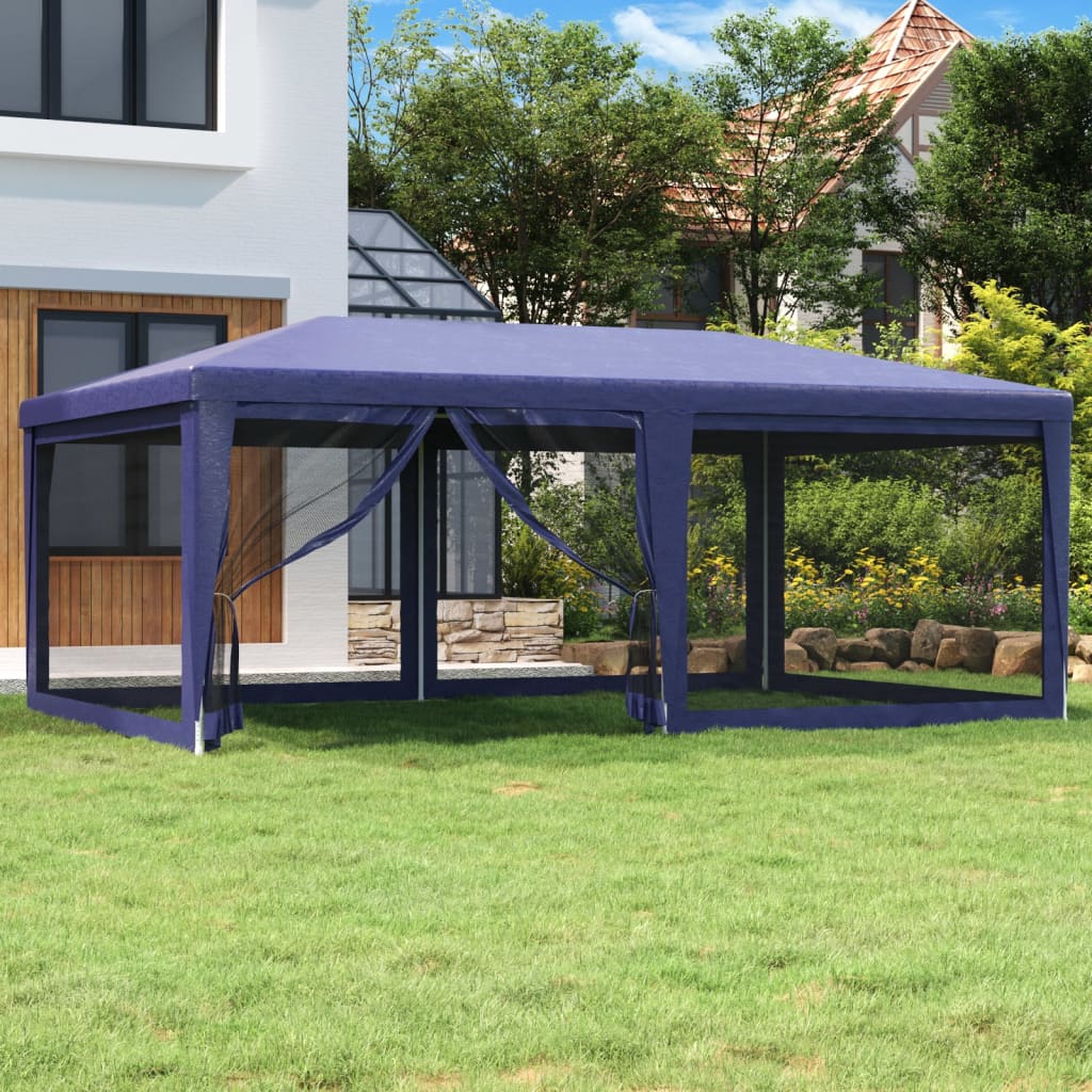 Tente de réception avec 6 parois latérales en filet bleu 6x4 m HDPE