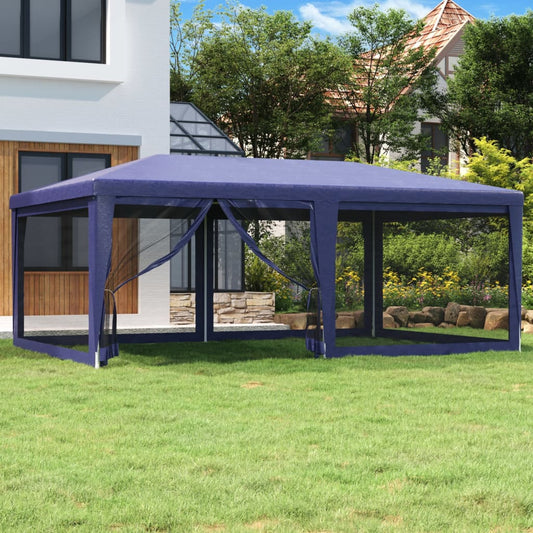 Tente de réception avec 6 parois latérales en filet bleu 6x4 m HDPE