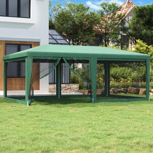 Tente de réception avec 6 parois latérales en filet vert 6x4 m HDPE