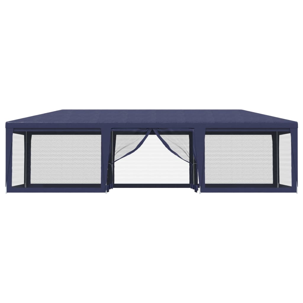 Partyzelt mit 8 Mesh-Seitenwänden Blau 9x4 m HDPE