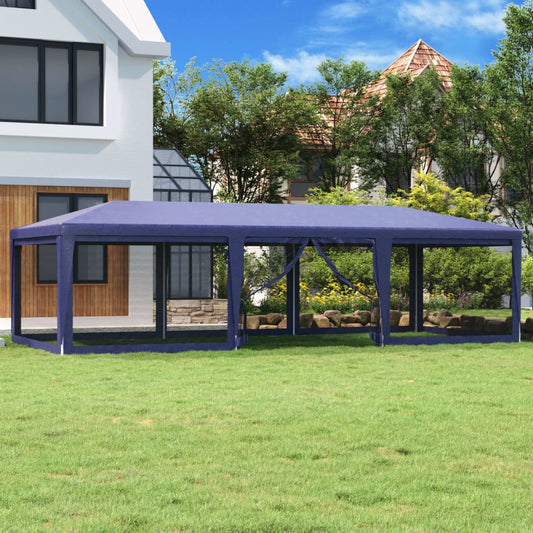 Partyzelt mit 8 Mesh-Seitenwänden Blau 9x4 m HDPE