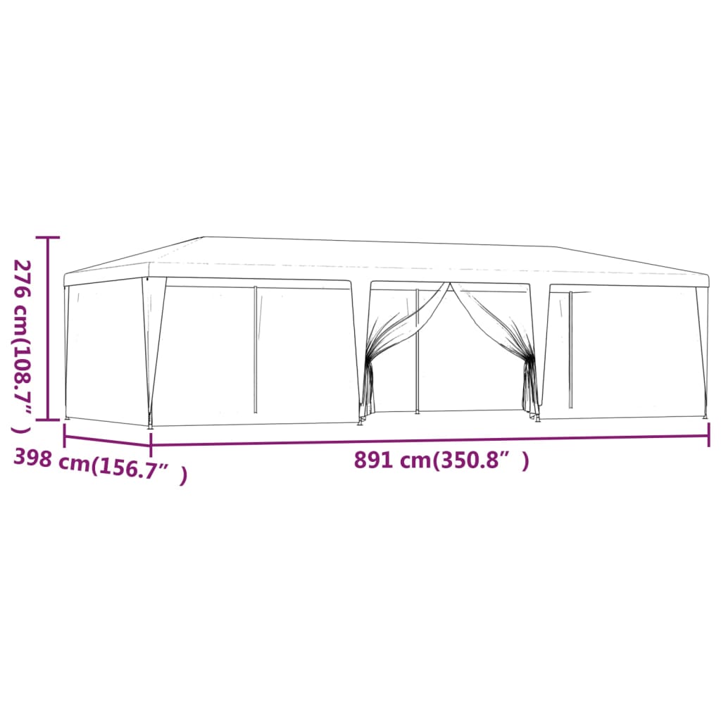Tente de réception avec 8 parois latérales en filet vert 9x4 m HDPE