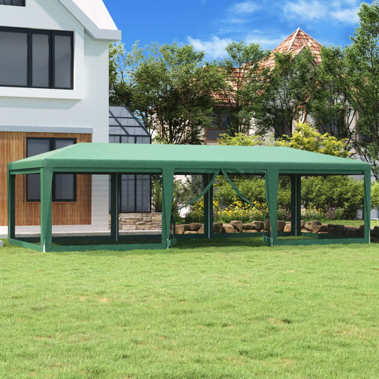 Tente de réception avec 8 parois latérales en filet vert 9x4 m HDPE