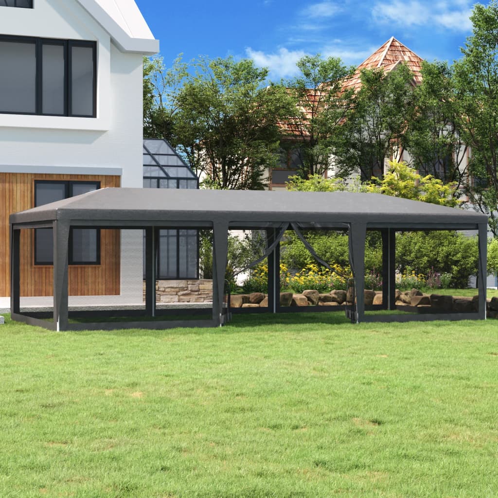 Partyzelt mit 8 Mesh-Seitenwänden Anthrazit 9x4 m HDPE