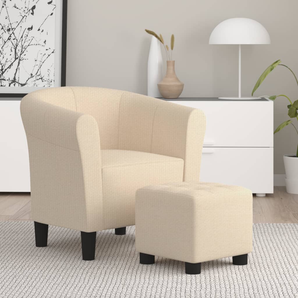 Sessel mit Hocker Creme Stoff