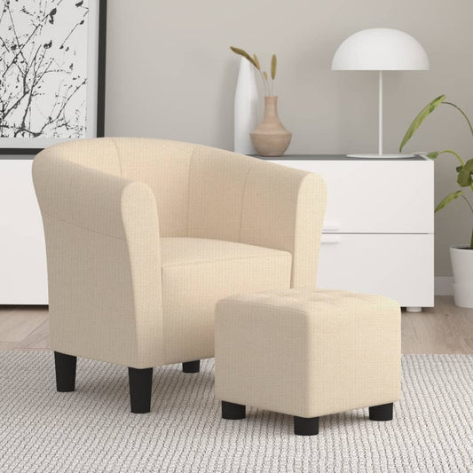 Sessel mit Hocker Creme Stoff