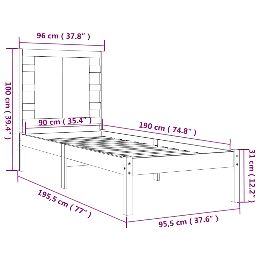 Massivholzbett 90x190 cm