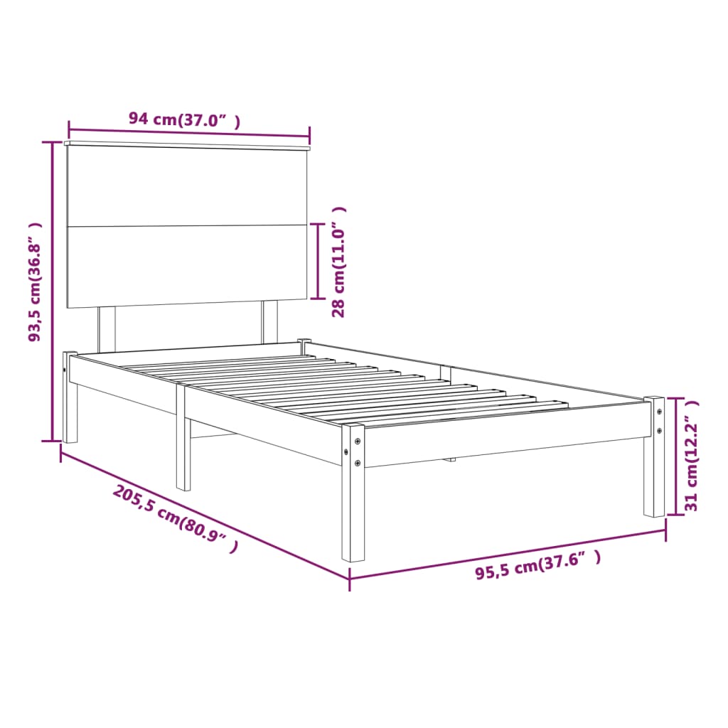 Massivholzbett ohne Matratze Weiß 90x200 cm Kiefernholz