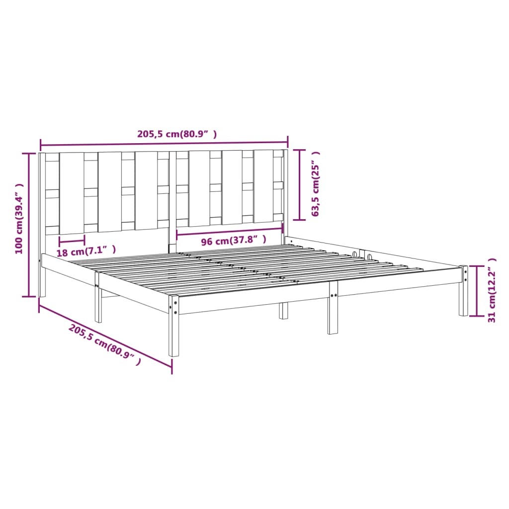 Massivholzbett Schwarz Kiefer 200x200 cm