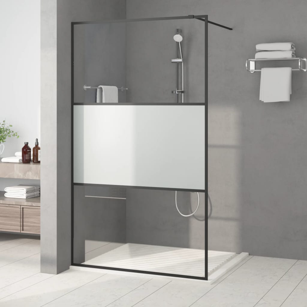 Duschwand für Begehbare Dusche Schwarz 115x195 cm Halbmatt ESG