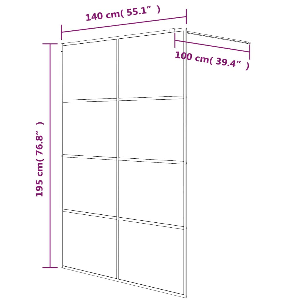 Duschwand für Begehbare Dusche Schwarz 140x195 cm Matt ESG-Glas