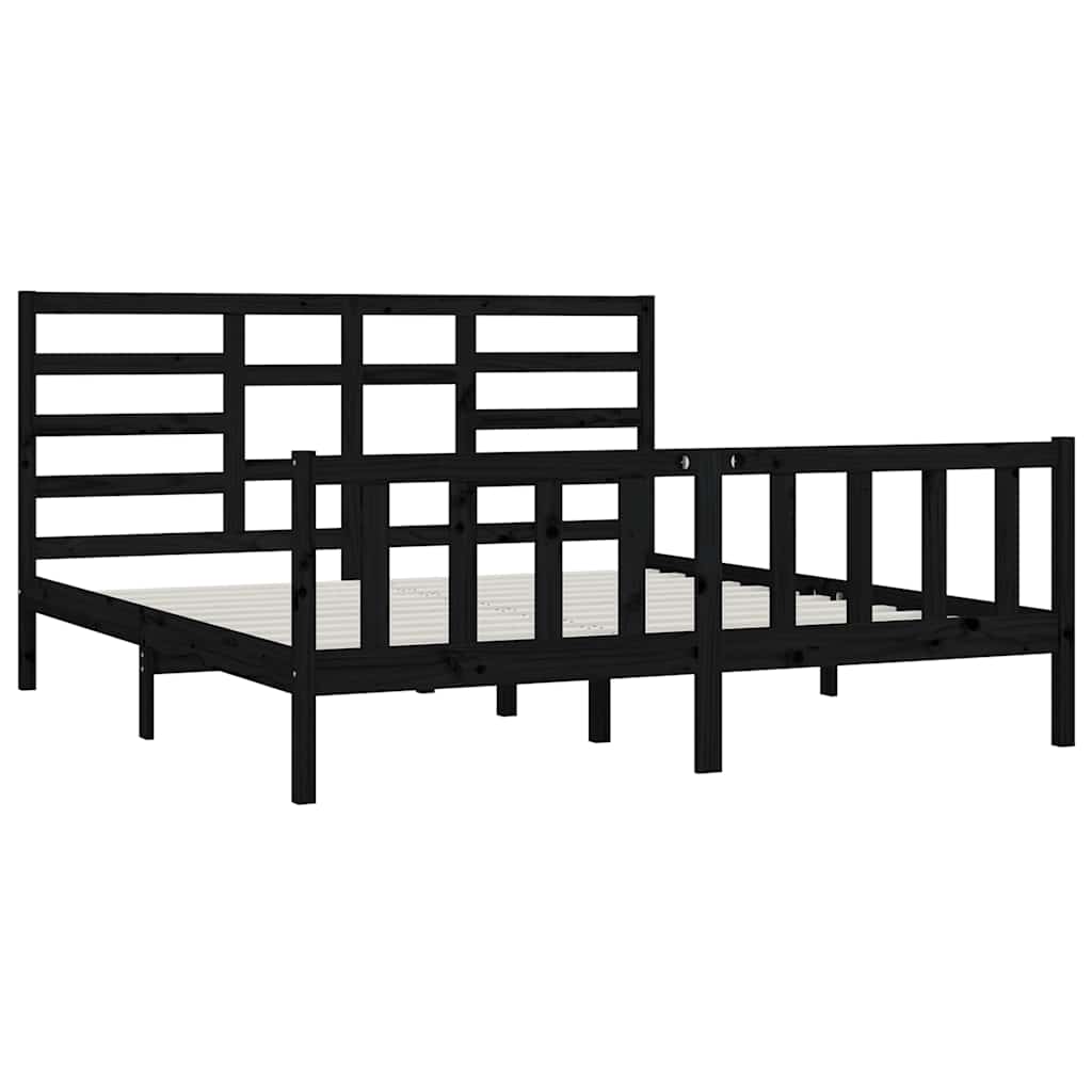 Massivholzbett Schwarz Kiefer 200x200 cm