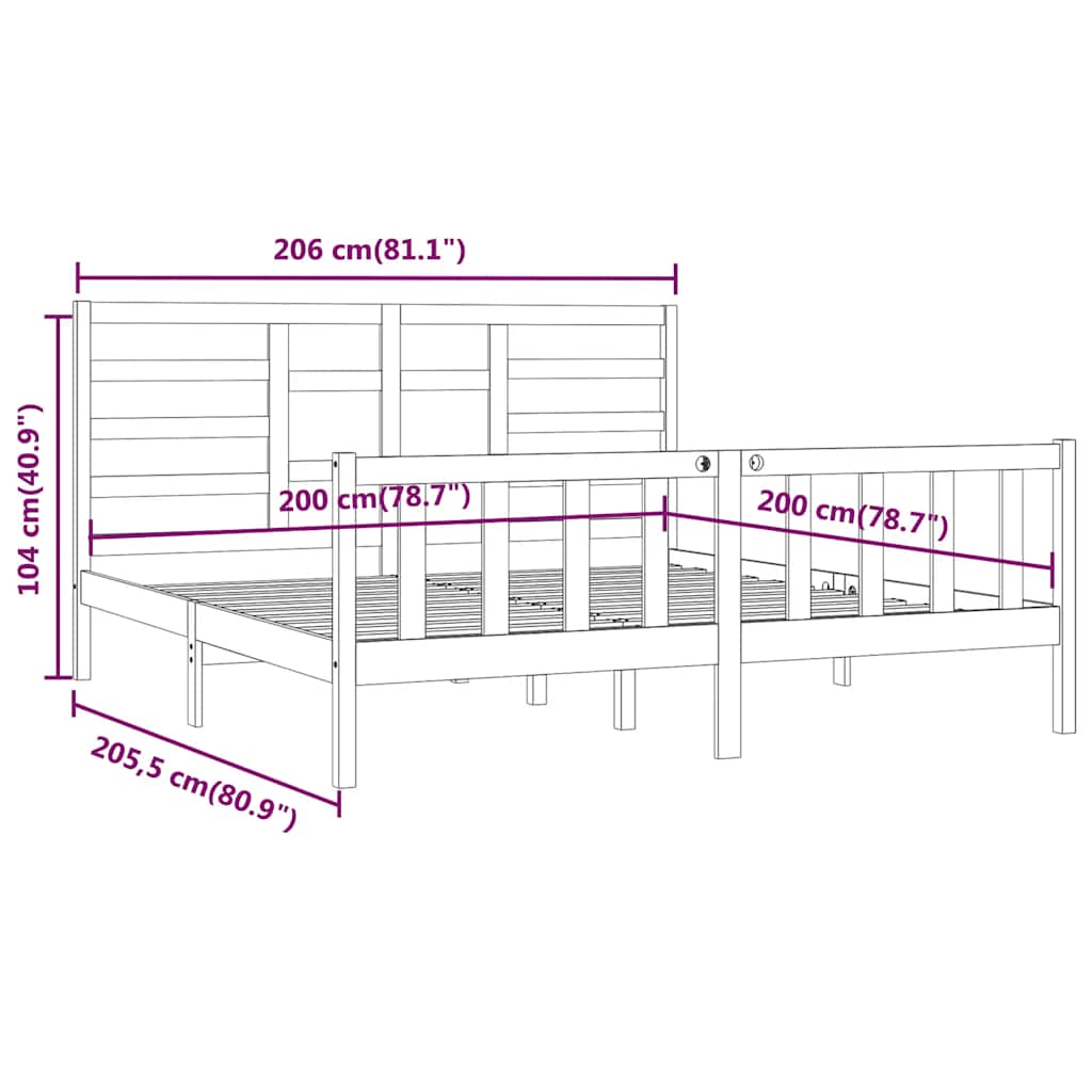 Massivholzbett Schwarz Kiefer 200x200 cm