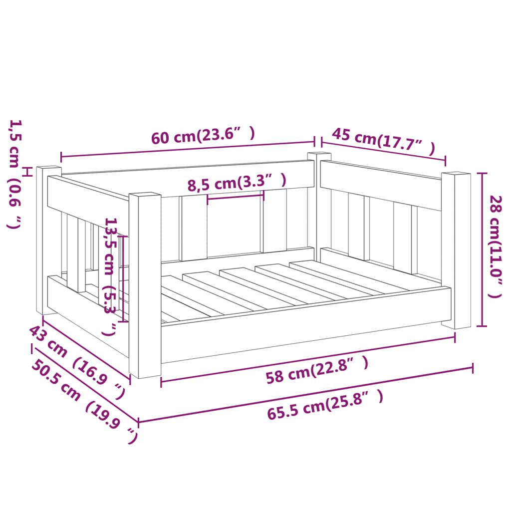 Hundebett Honigbraun 65,5x50,5x28 cm Massivholz Kiefer