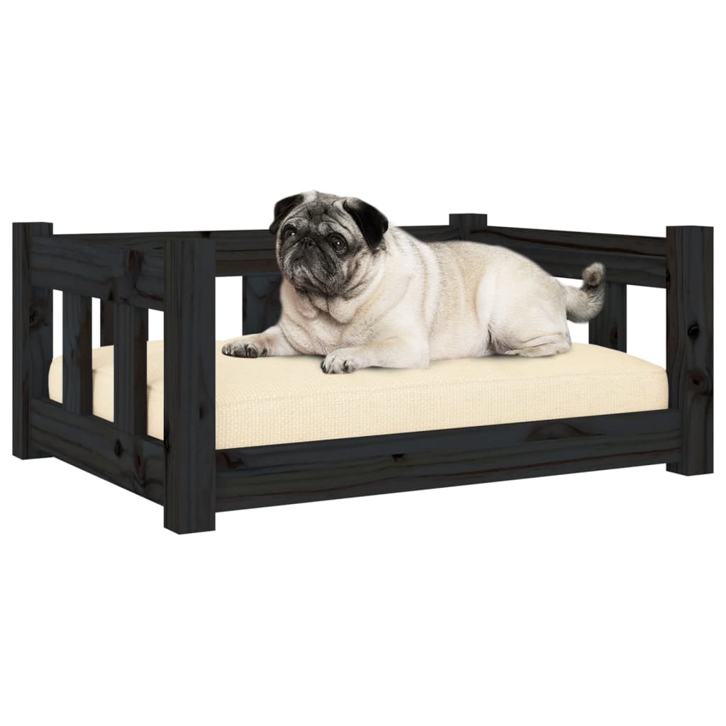 Lit pour chien noir 65,5x50,5x28 cm en bois de pin massif