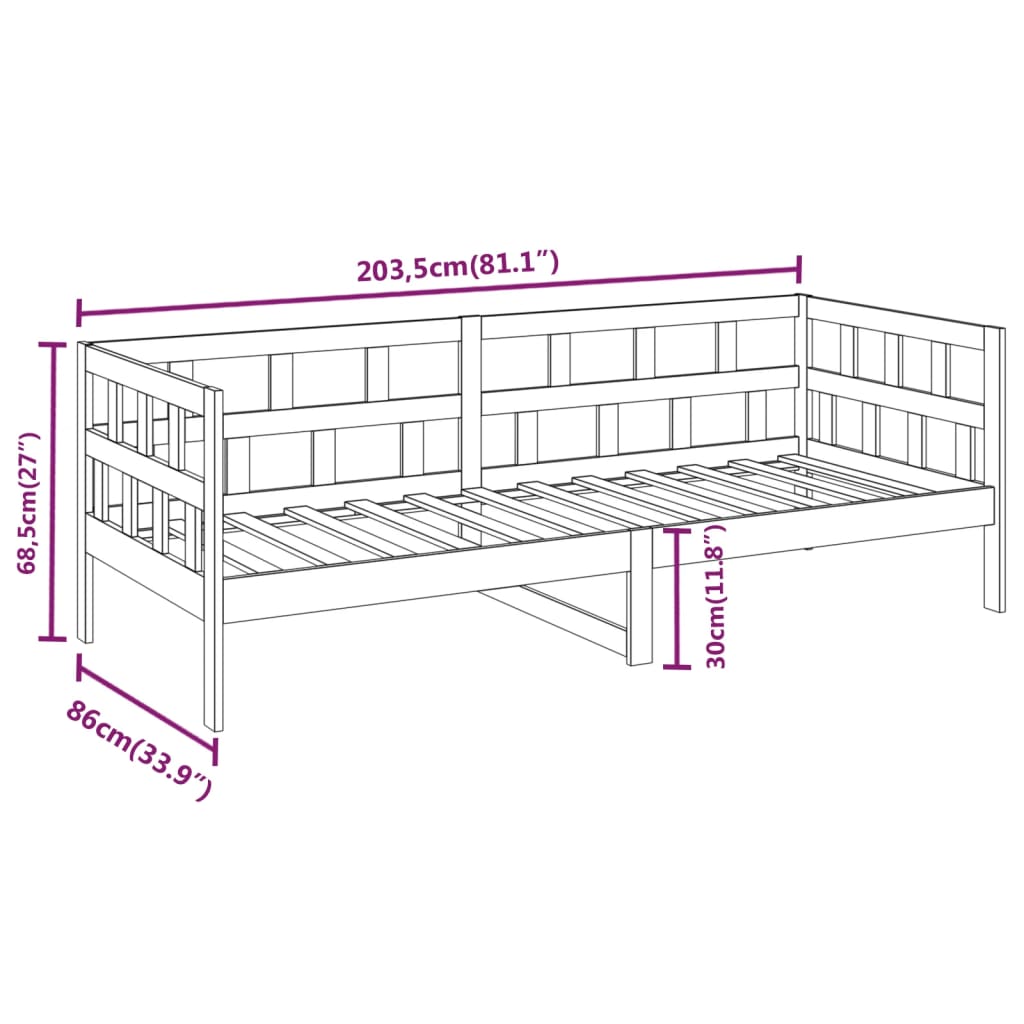 Lit de repos en pin massif gris 80x200 cm