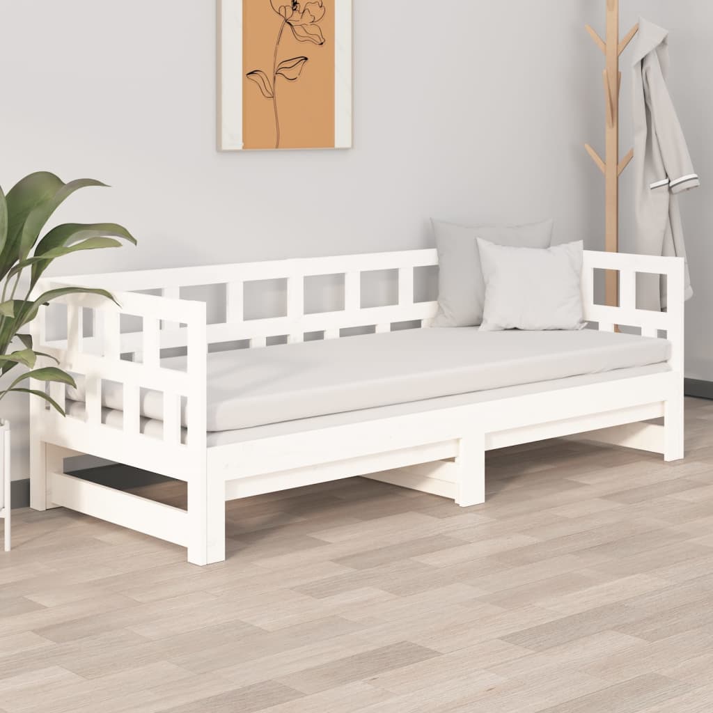 Lit de repos extensible en pin massif blanc 2x(90x200) cm