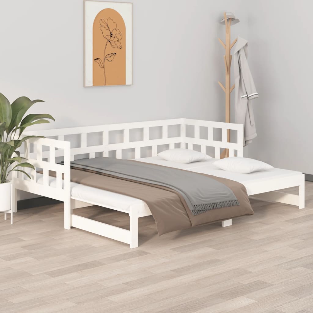 Lit de repos extensible en pin massif blanc 2x(90x200) cm