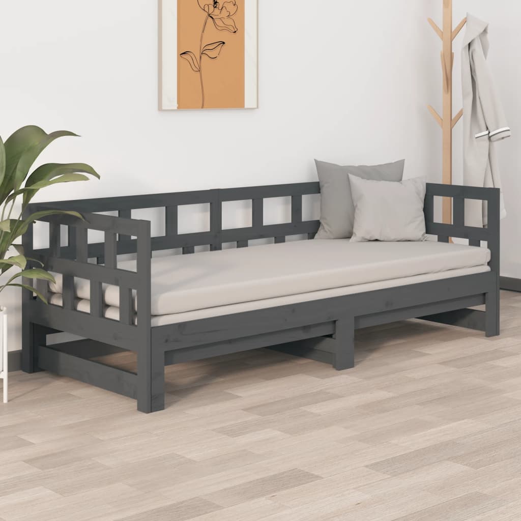 Lit de repos extensible en bois de pin massif gris 2x(90x200) cm