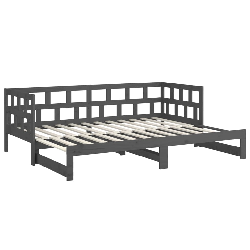 Lit de repos extensible en bois de pin massif gris 2x(90x200) cm