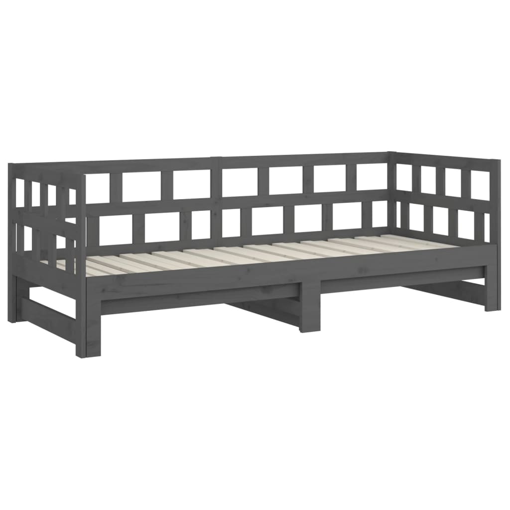 Lit de repos extensible en bois de pin massif gris 2x(90x200) cm