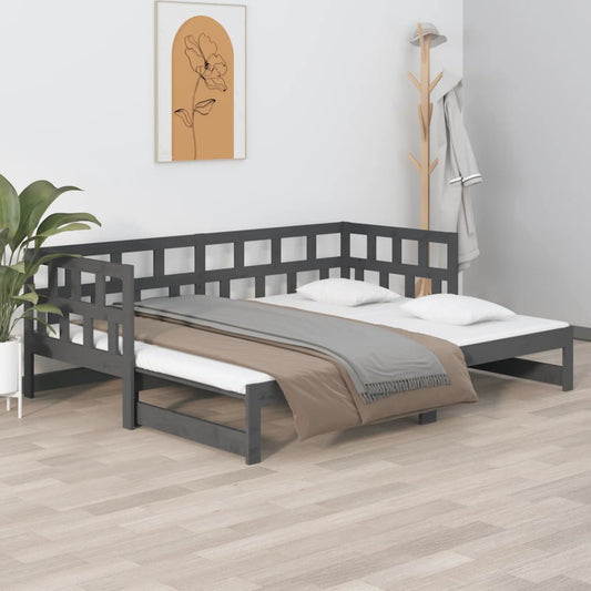 Lit de repos extensible en bois de pin massif gris 2x(90x200) cm