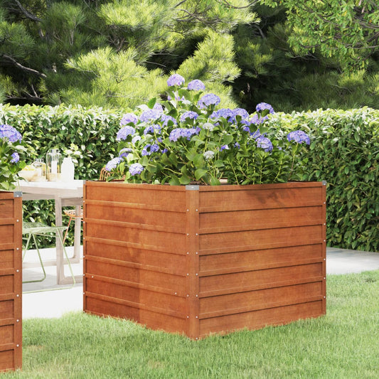 Jardinière surélevée rouillée 100x100x77 cm en acier Corten