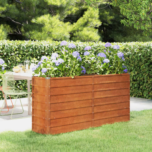 Jardinière surélevée rouillée 160x40x77 cm en acier Corten